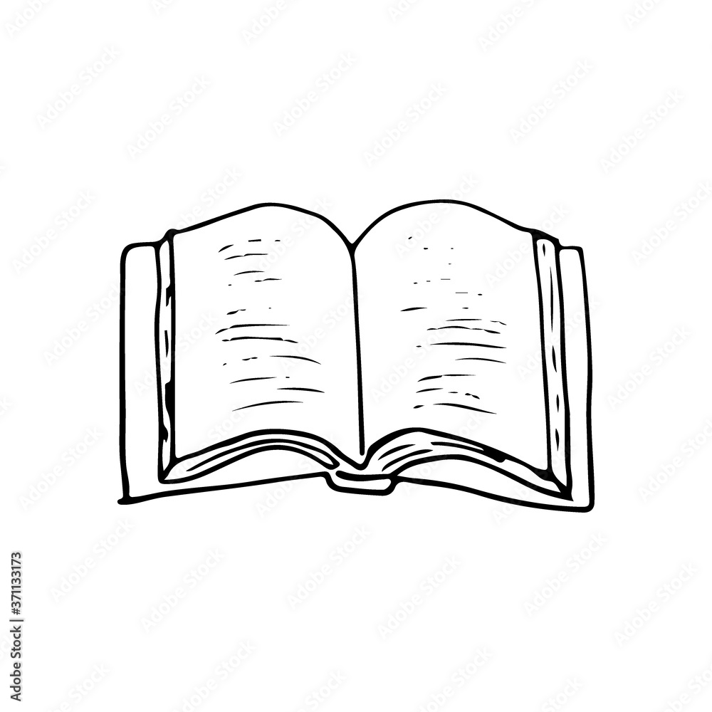 Book doodle color linear icon. Opened book with pages hand drawn illustration. Literature in library. Reading story, novel, study. Vector single cartoon element isolated on white background Book doodle color linear icon. Opened book with pages hand drawn illustration. Literature in library. Reading story, novel, study. Vector single cartoon element isolated on white background