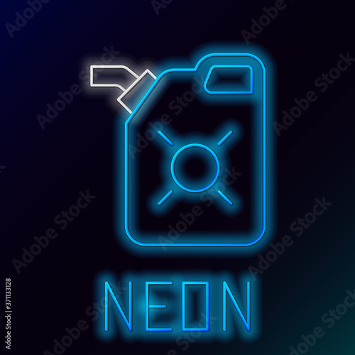 Glowing neon line Canister for motor machine oil icon isolated on black background. Oil gallon. Oil change service and repair. Engine oil sign. Colorful outline concept. Vector.