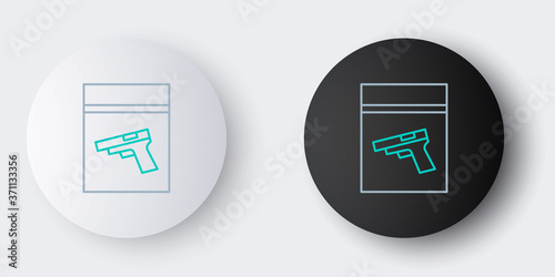 Line Evidence bag and pistol or gun icon isolated on grey background. Colorful outline concept. Vector.