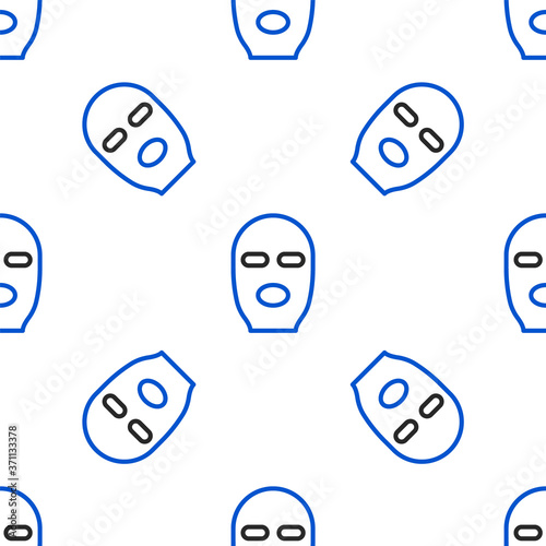 Line Thief mask icon isolated seamless pattern on white background. Bandit mask, criminal man. Colorful outline concept. Vector.