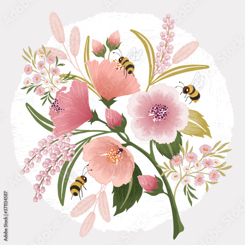 Vector illustration of a beautiful floral bouquet for Wedding, anniversary, birthday and party. Design for invitation card, picture frame, poster, scrapbook 