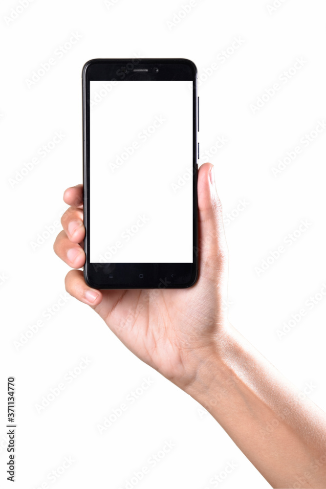 hand holding mobile phone isolated on white background hand holding mobile phone isolated on white background