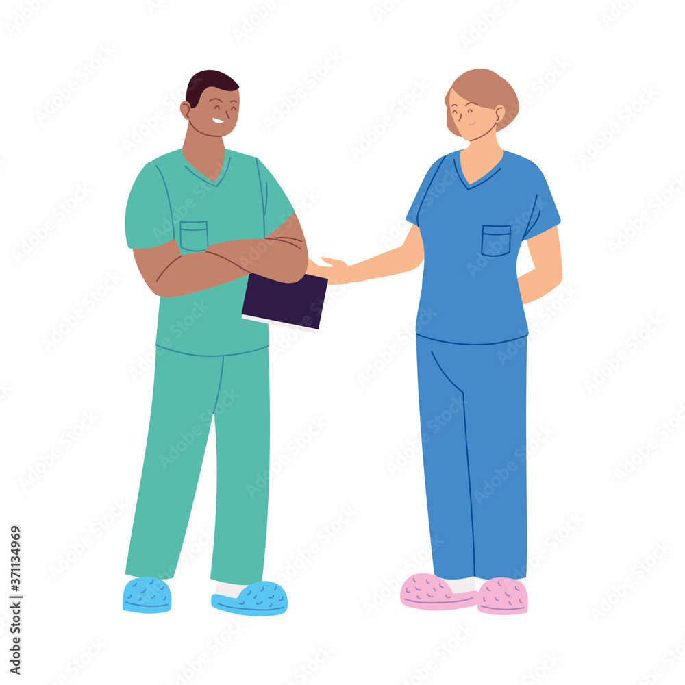 woman and man doctors with uniforms vector design