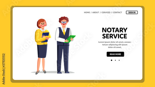 Notary Service Professional Lawyers Workers Vector Illustration