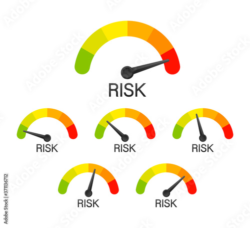 Risk icon on speedometer. High risk meter. Vector stock illustration.