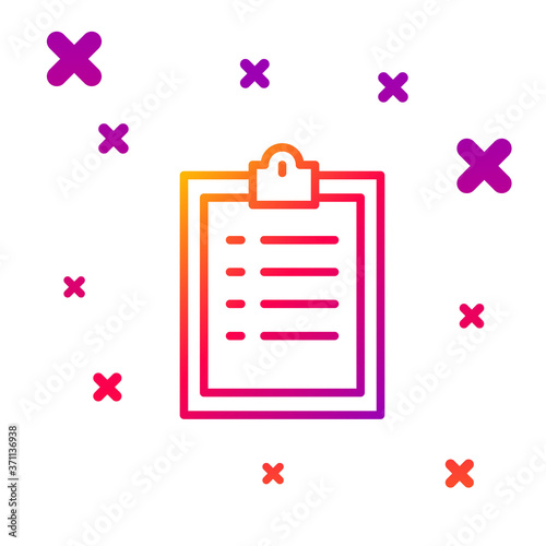Color line Clipboard with checklist icon isolated on white background. Control list symbol. Survey poll or questionnaire feedback form. Gradient random dynamic shapes. Vector Illustration.