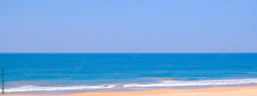 Untouched tropical beach, turquoise ocean water. Tourism, travelling concept. Banner.