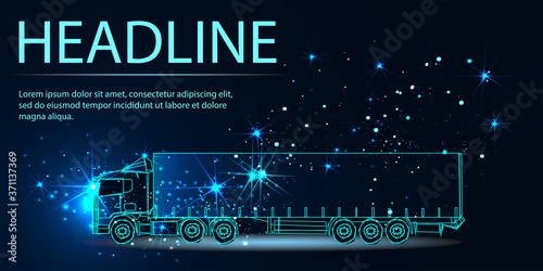 Semi-trailer truck. 3d abstract vector illustration. Low poly wireframe