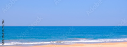 Fototapeta Naklejka Na Ścianę i Meble -  Untouched tropical beach, turquoise ocean water. Tourism, travelling concept. Banner.