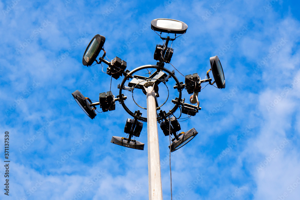 closeup shot of modern High Mast lighting pole in nature closeup shot of modern High Mast lighting pole in nature
