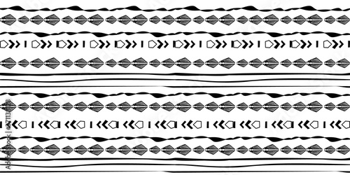 Black hand drawn stripes seamless monohrome pattern. Different elements