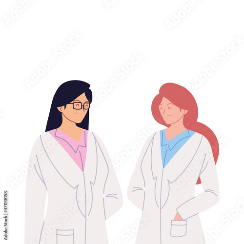 women doctors with uniforms vector design