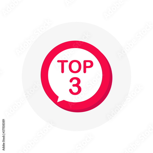 Top 3 red sign. Button Design in Flat Style on white background. Vector illustration.