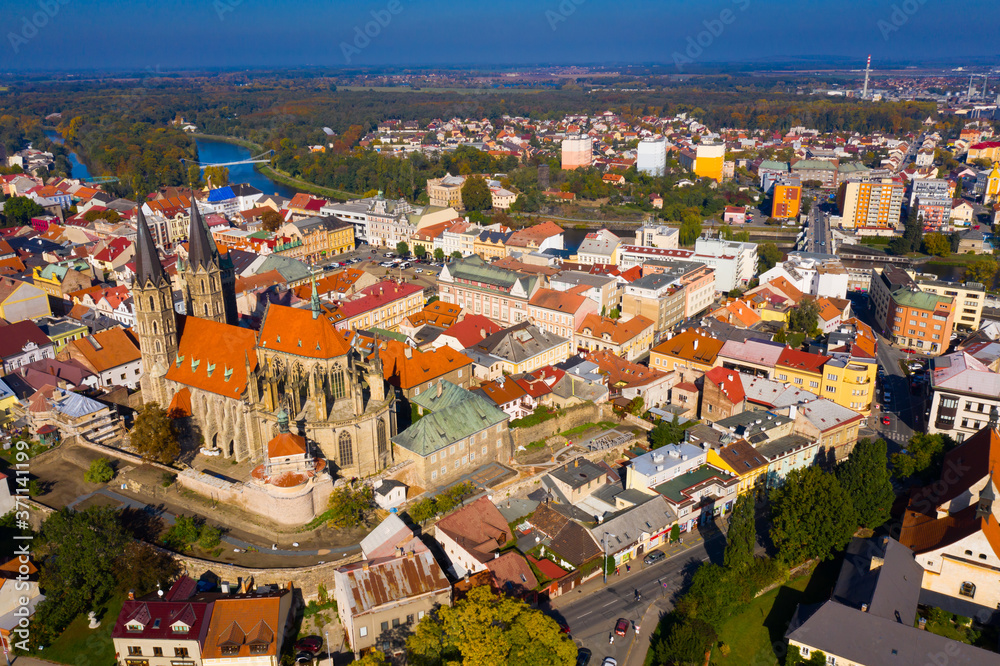 Aerial cityscape of small Czech town Kolin