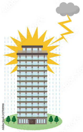 落雷の被害に遭う高層マンションのベクターイラスト