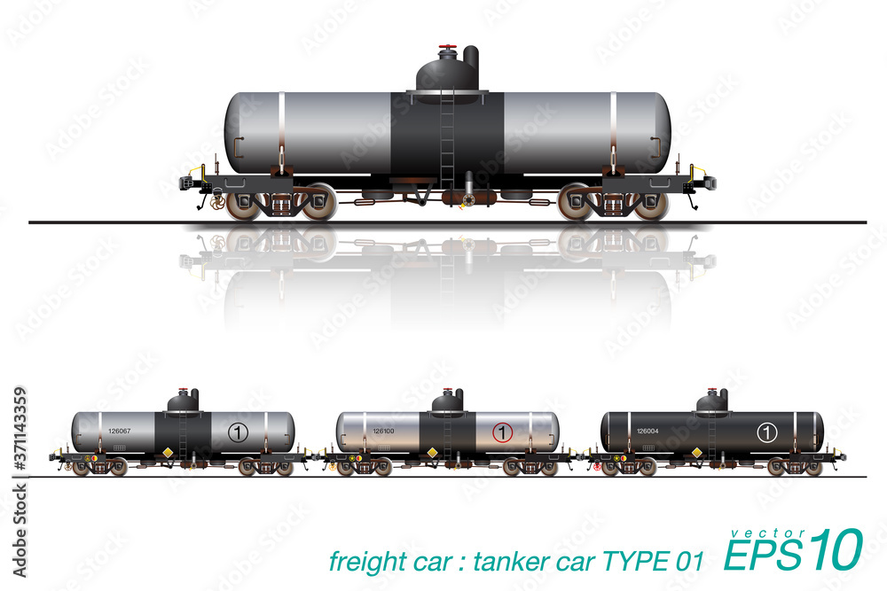 Naklejka premium VECTOR EPS10 - tanker car, type of freight car railroad. isolated on white background.