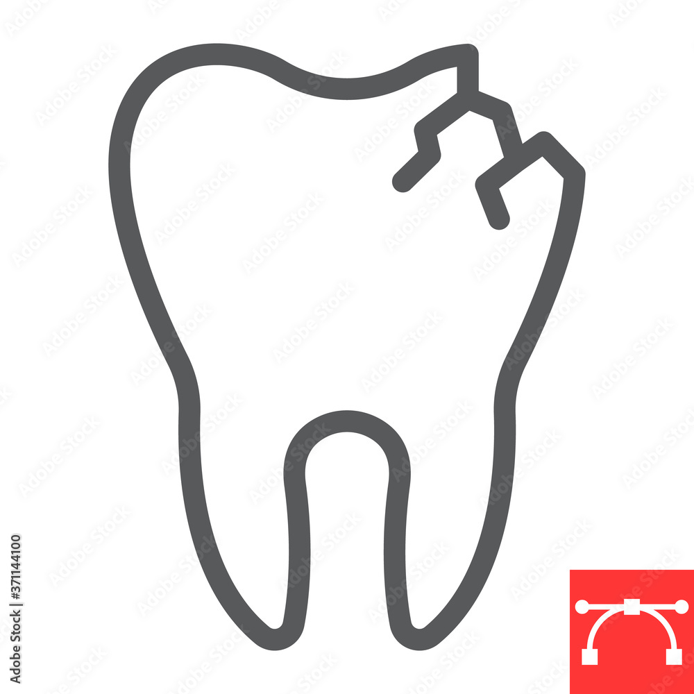 Cracked tooth line icon, dental and stomatolgy, broken tooth sign vector graphics, editable stroke linear icon, eps 10. Cracked tooth line icon, dental and stomatolgy, broken tooth sign vector graphics, editable stroke linear icon, eps 10.