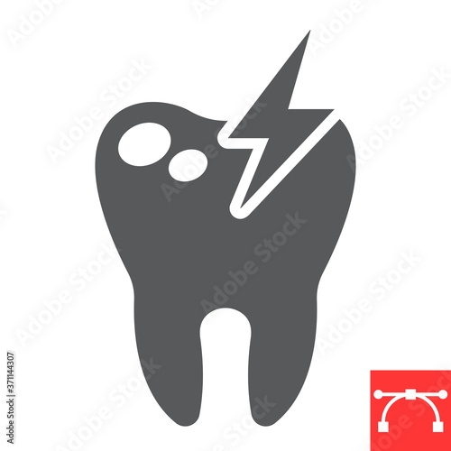 Sick tooth glyph icon, dental and stomatolgy, toothache sign vector graphics, editable stroke solid icon, eps 10.