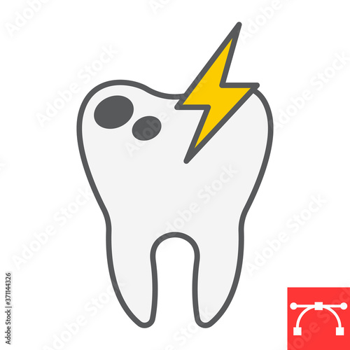 Sick tooth color line icon, dental and stomatolgy, toothache sign vector graphics, editable stroke filled outline icon, eps 10.