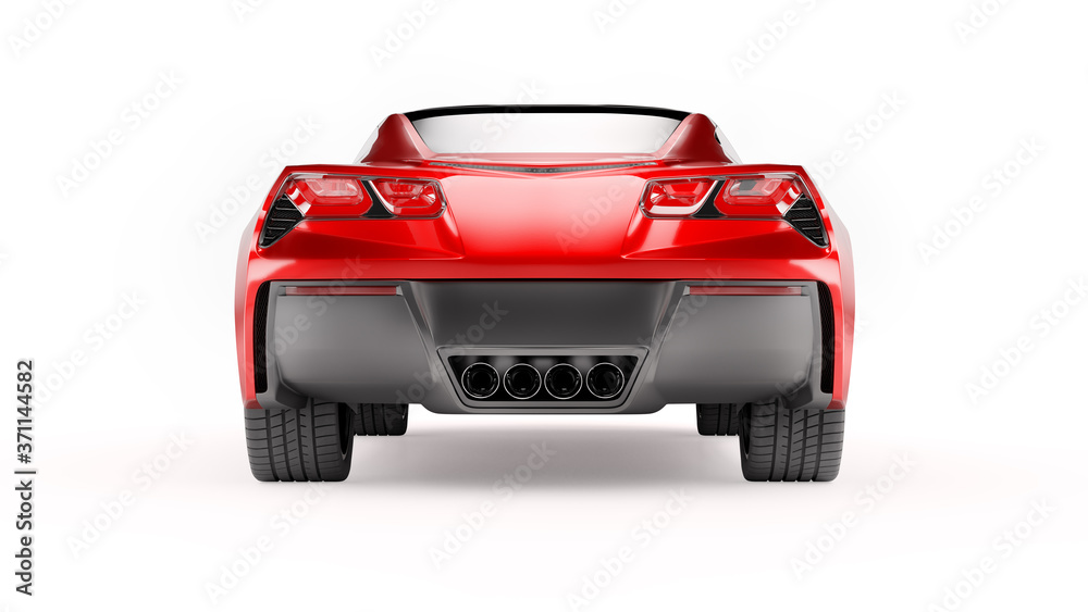 Back view of a red sports SUV car isolated on white background.