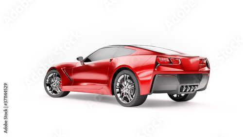 Back view of a red sports SUV car isolated on white background.