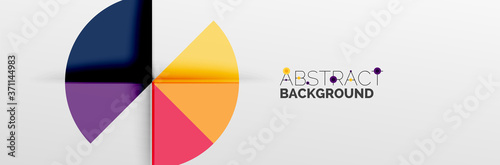 Bright color circles, abstract round shapes and triangles composition with shadow effects. Vector modern geometric design template