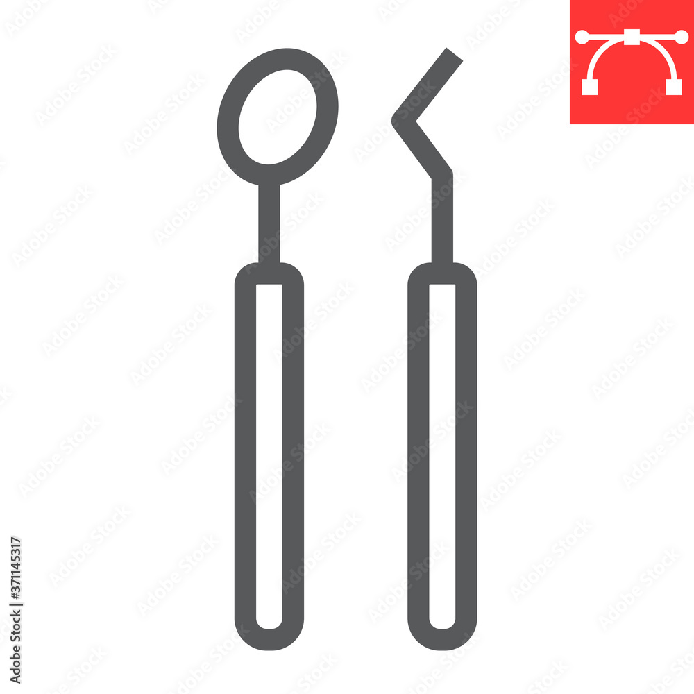 Dental tools line icon, dental and stomatolgy, dentist tools sign vector graphics, editable stroke linear icon, eps 10.