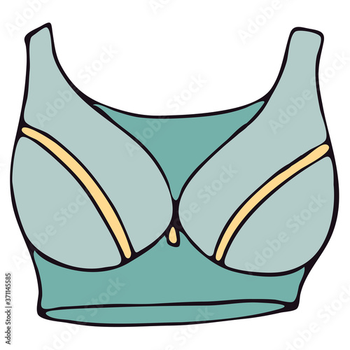 set of women underwear - sports top, blue vector elements in doodle style with black outline
