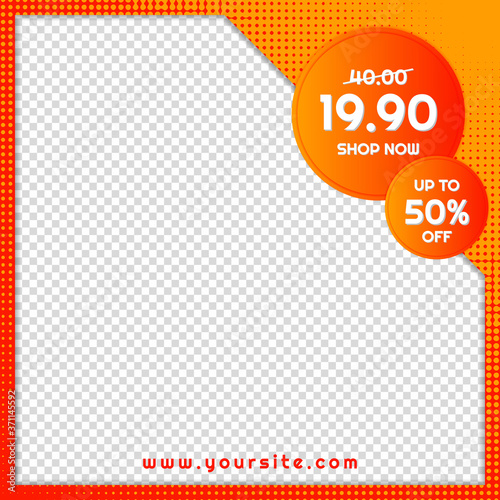 Sale banner hot price design halftone color frame style with space for image