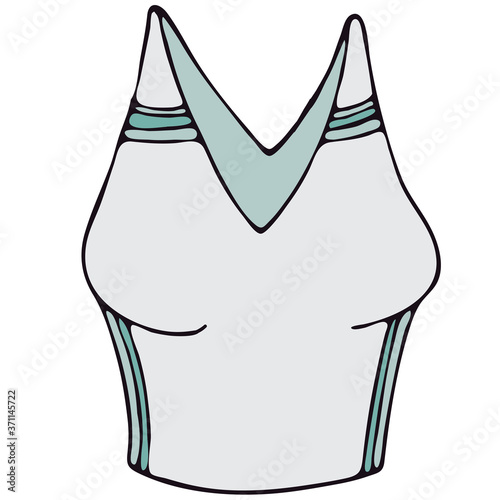 set of women underwear - sports top, blue vector elements in doodle style with black outline