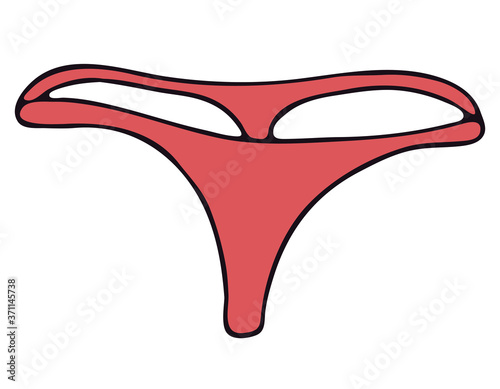 set of female sexy underwear - cute thong panties, vector elements in doodle style with black outline