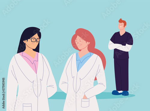 women and man doctors with uniforms vector design