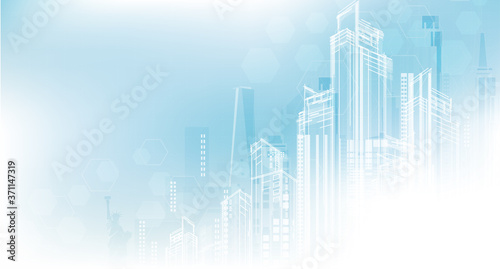 City background architectural with drawings of modern for use web, magazine or poster vector design.