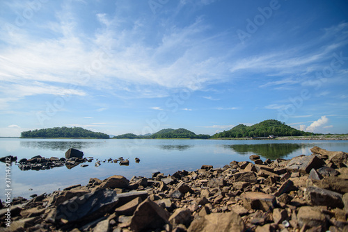 Landscape image of a lake with background It's mountains and sky