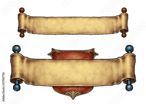 Set of two ancient scroll banners - digital illustration photo
