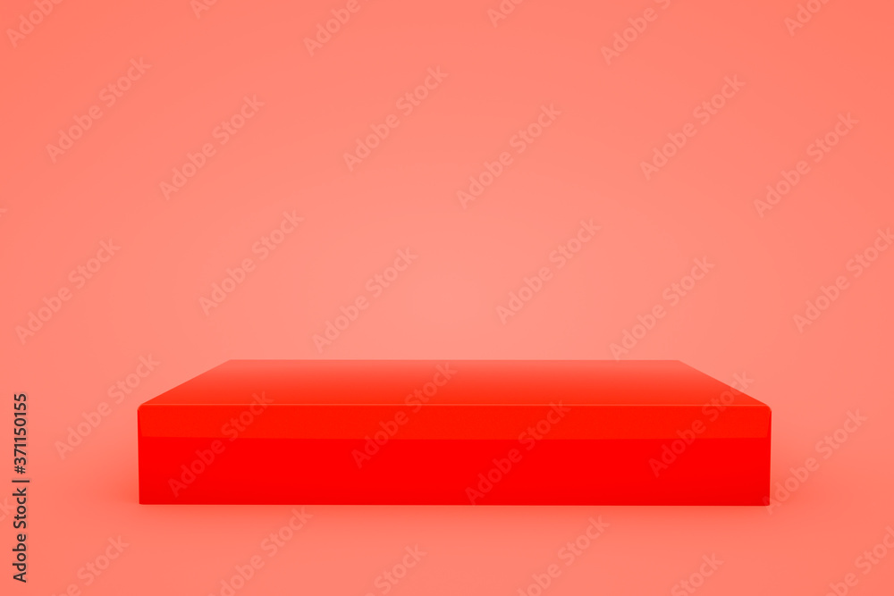 three-dimensional stand podium on a red background. 3d render illustration