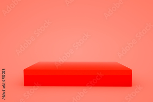 three-dimensional stand podium on a red background. 3d render illustration
