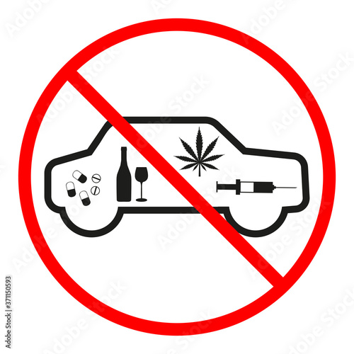 sign prohibited alcohol and drugs while driving alcohol in red crossed out circle