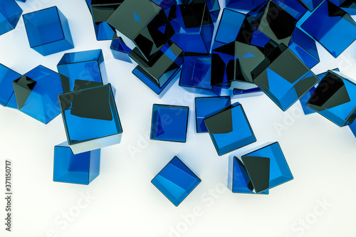 transparent three-dimensional blue cubes on a white background. 3d render illustration