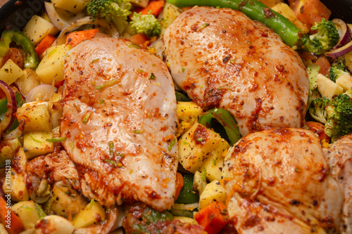 Close up to Chicken breast with vegetables for cooking food