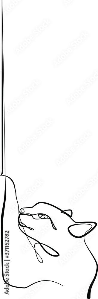Cat sharpens nails drawn with one line Cat sharpens nails drawn with one line