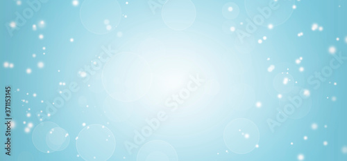 White lights bokeh  defocus glitter blur on blue background. copy space. illustration.