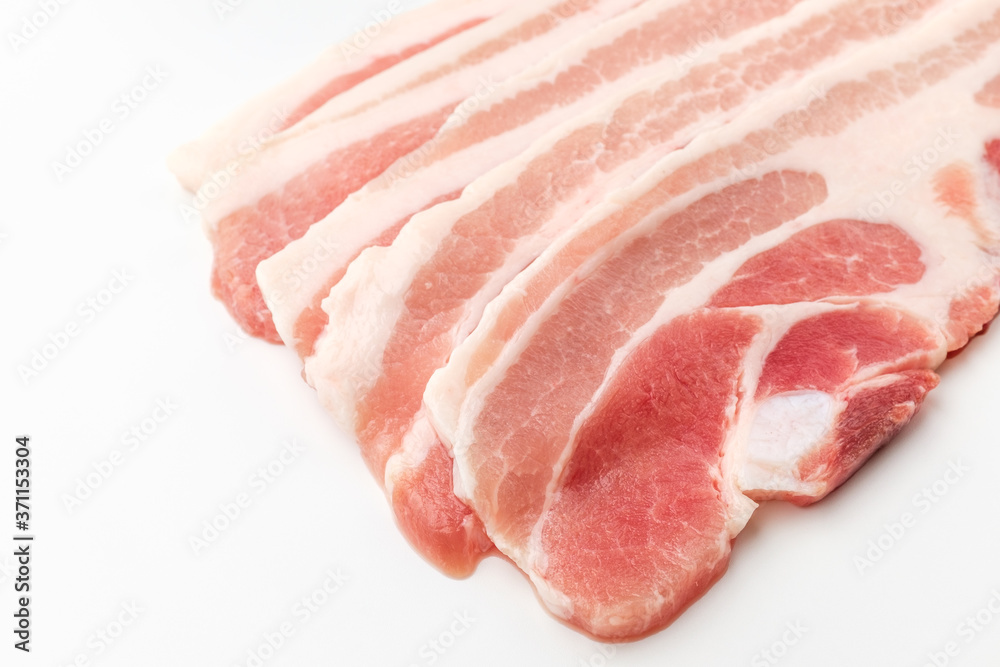 Pork belly on white background