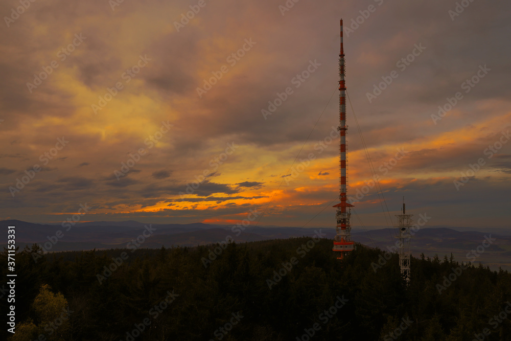 Klet mountain - TV tower in dusk Klet mountain - TV tower in dusk