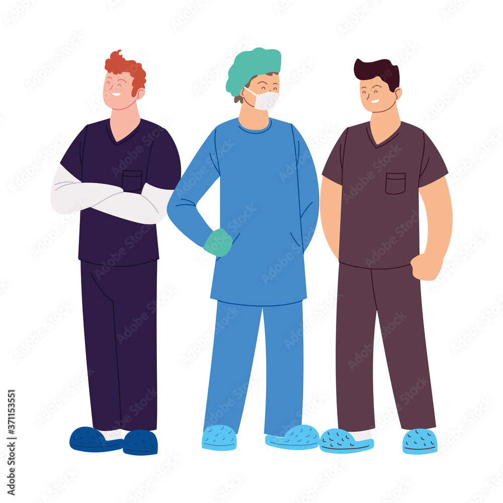 men doctors with mask and uniforms vector design men doctors with mask and uniforms vector design