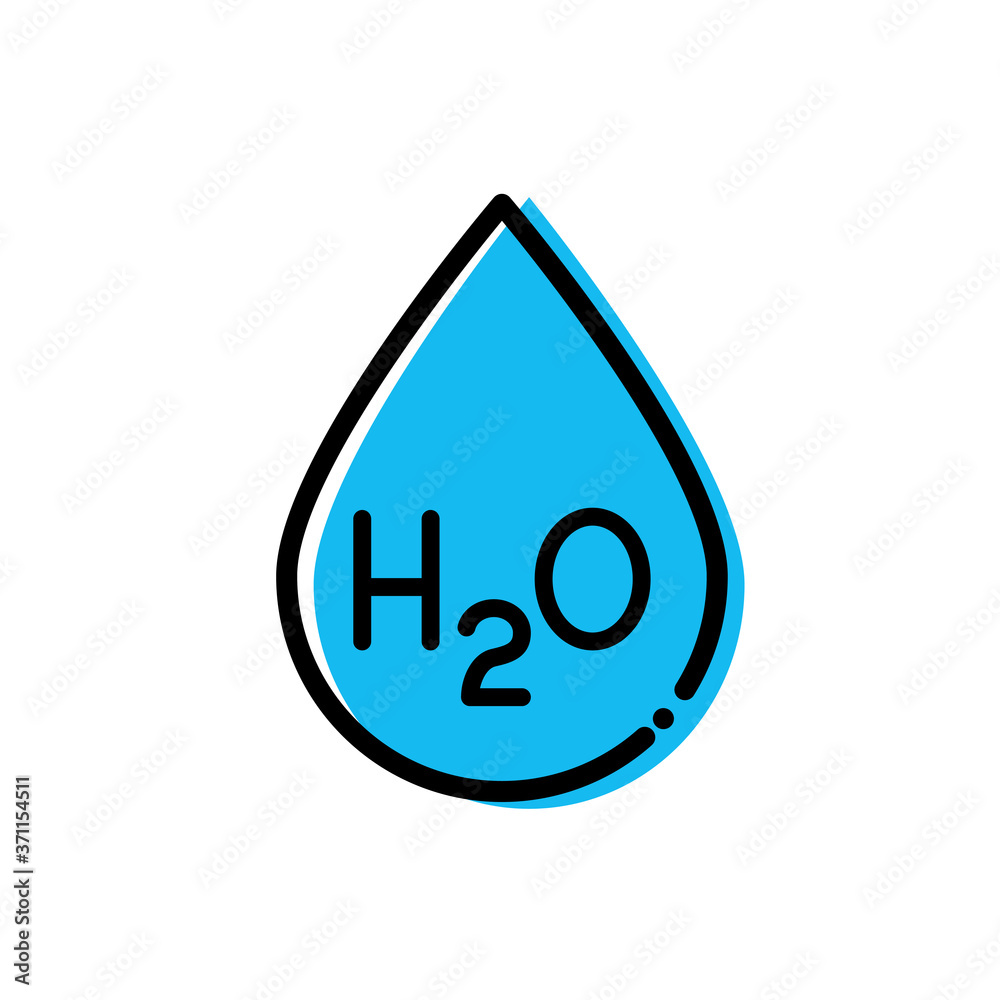 Logotipo lineal gota de agua con texto h2o con color azul Logotipo lineal gota de agua con texto h2o con color azul