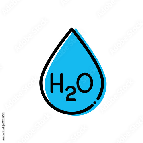 Logotipo lineal gota de agua con texto h2o con color azul