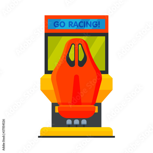 Retro Racing Car Arcade Game Machine, Video Gaming Machinery Vector Illustration