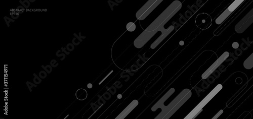 Abstract white and gray diagonal rounded border lines and geometric dots pattern on black background