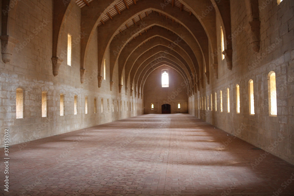 The Gothic hall of the Poblet monastery (cat. Reial Monestir de Santa Maria de Poblet).Vimbodi and Poblet.